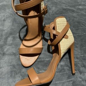 Two-tone cross strap high heel sandals